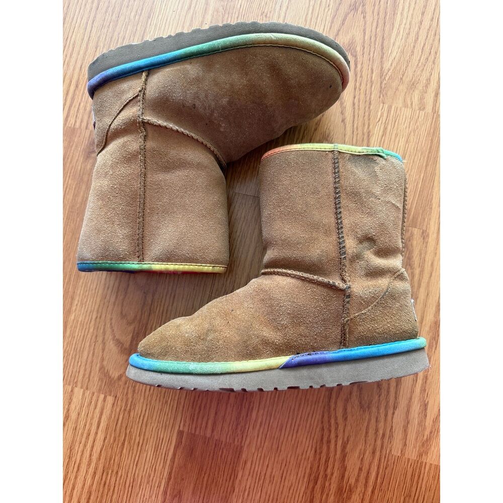 UGG Kids Brown Boots with Rainbow Trim Size 2